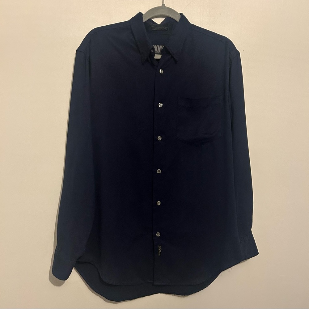 DKNY Donna Karan “The Shirt” Navy Blue Brushed Button Down Sz Small Medium